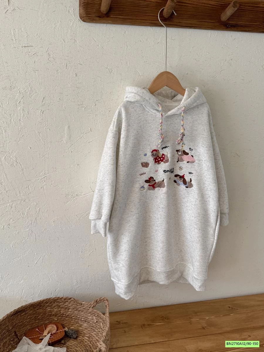 ĐẦM NỈ BÔNG SUÔNG LIỀN MŨ THÊU CÚN