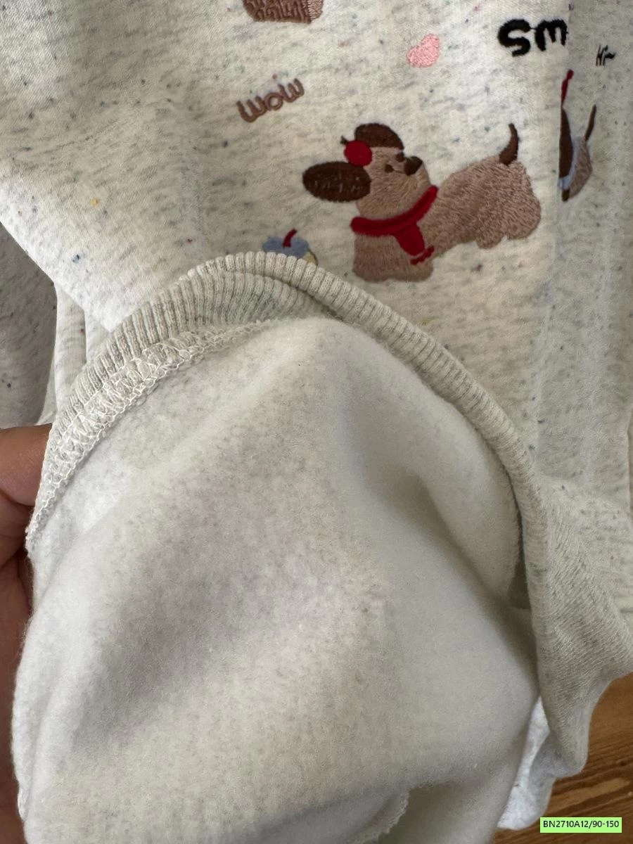 ĐẦM NỈ BÔNG SUÔNG LIỀN MŨ THÊU CÚN