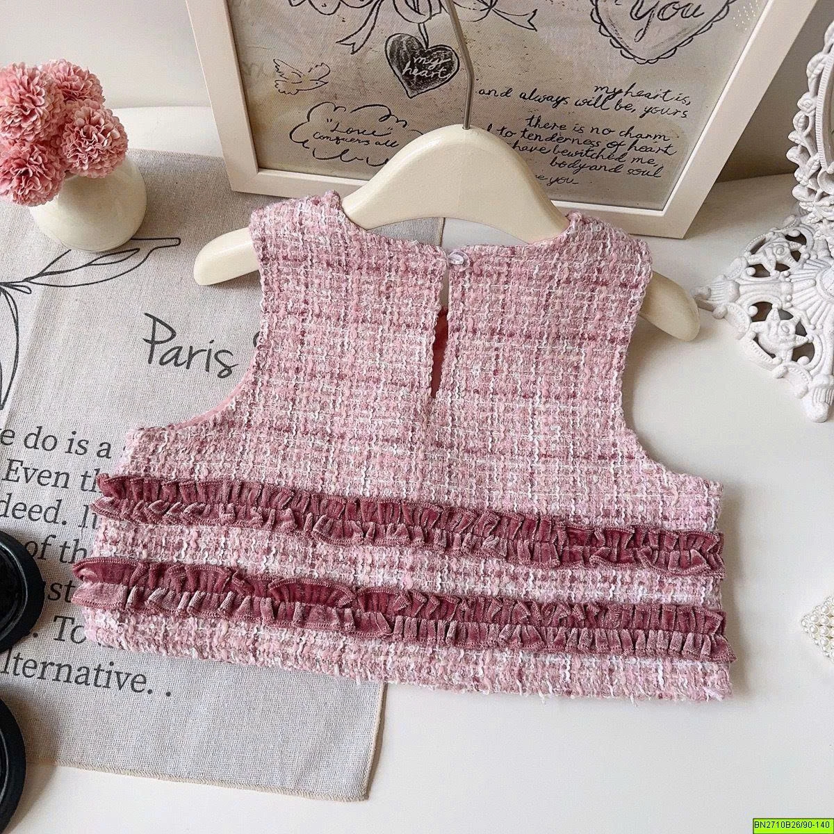 SÉT DẠ HỒNG SÁT NÁCH CHÂN VÁY XẾP LY