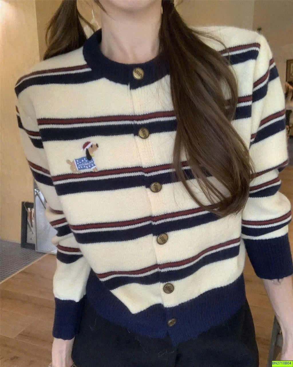 CARDIGAN LEN KẺ THÊU HÌNH CÚN