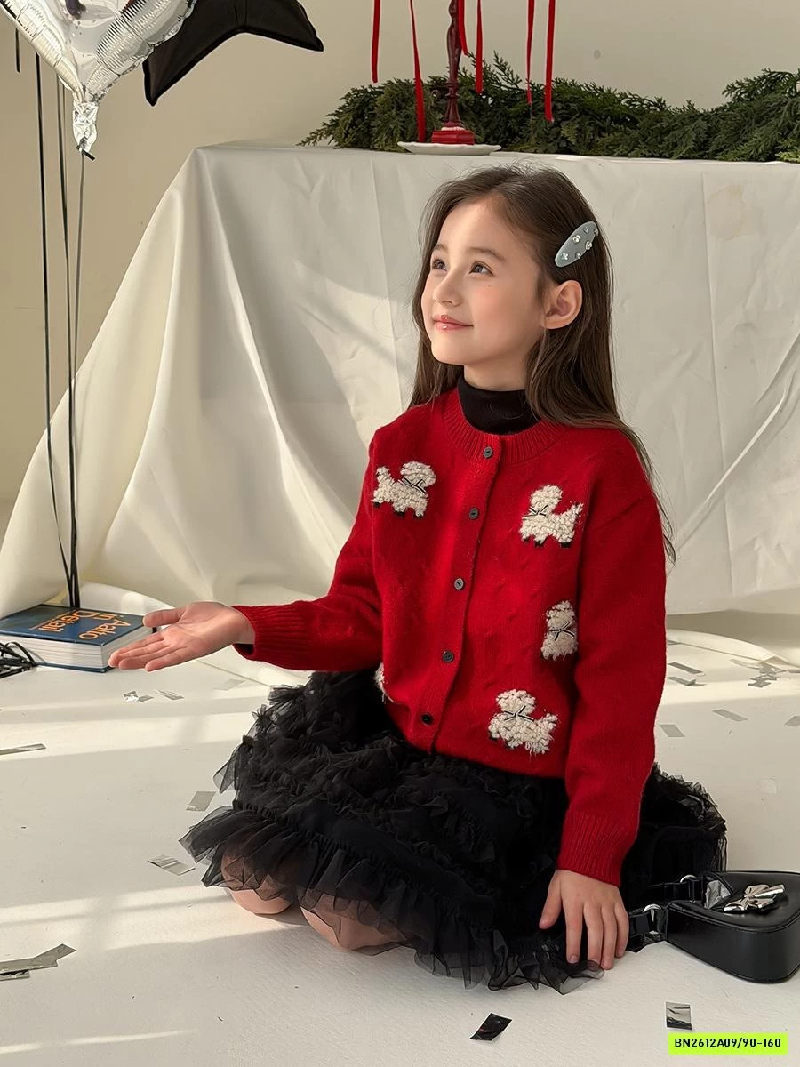 KHOÁC LEN THÊU CÚN MIX CV TUTU ĐEN AMBB