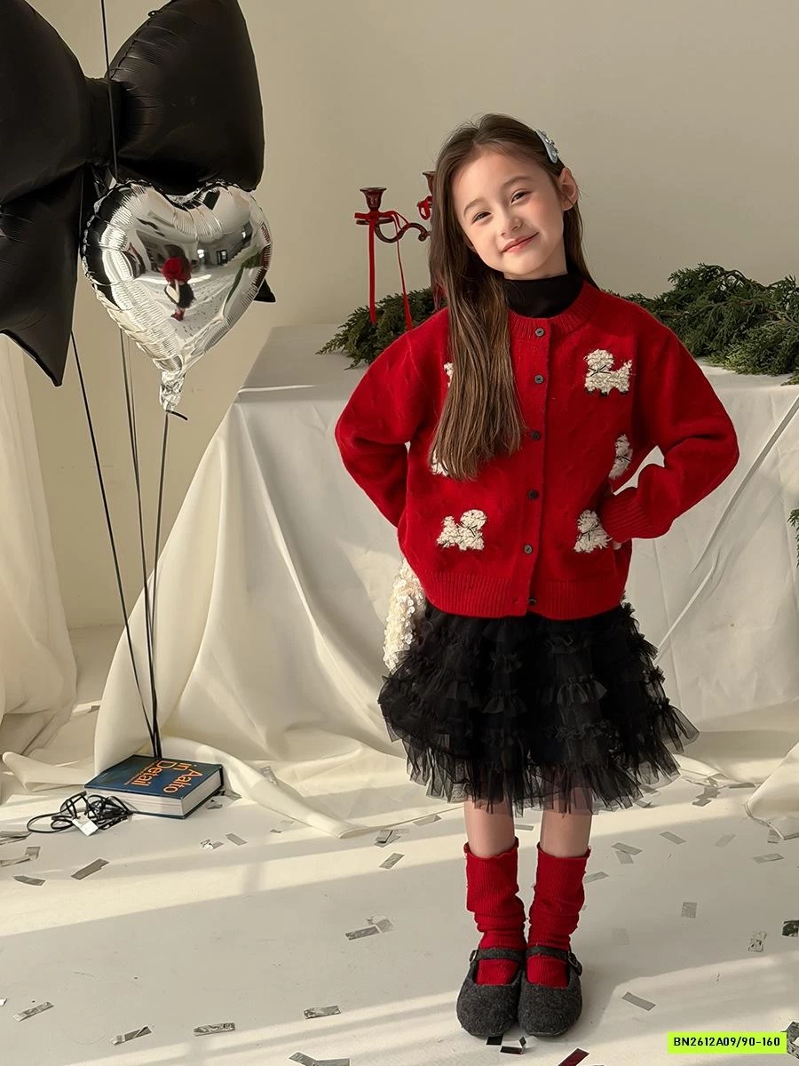 KHOÁC LEN THÊU CÚN MIX CV TUTU ĐEN AMBB