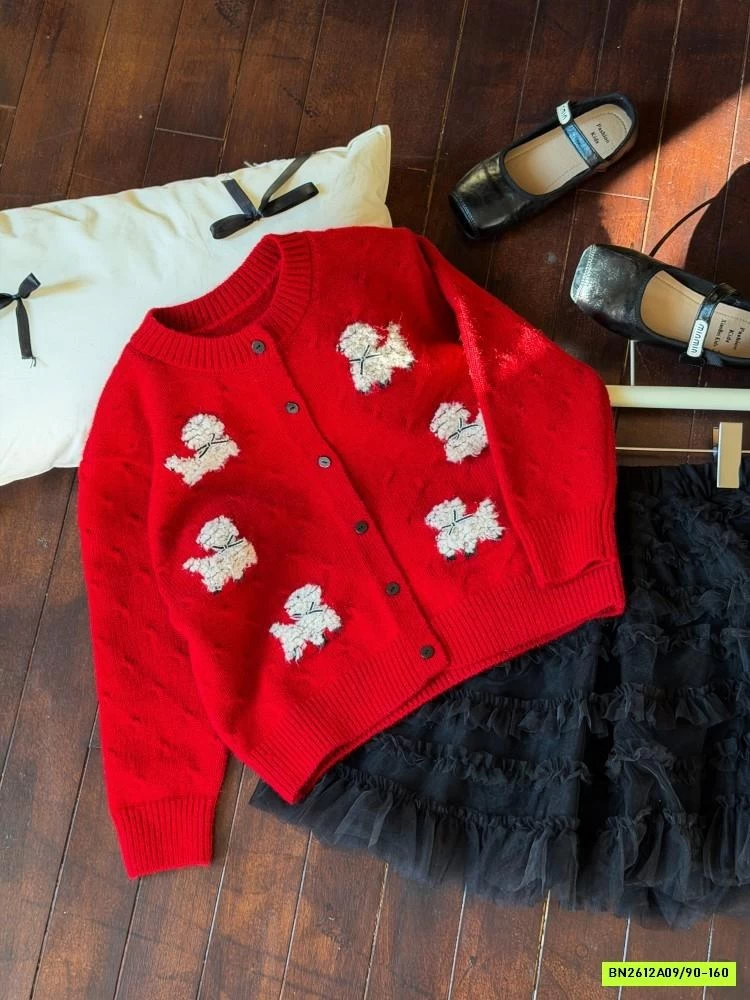 KHOÁC LEN THÊU CÚN MIX CV TUTU ĐEN AMBB