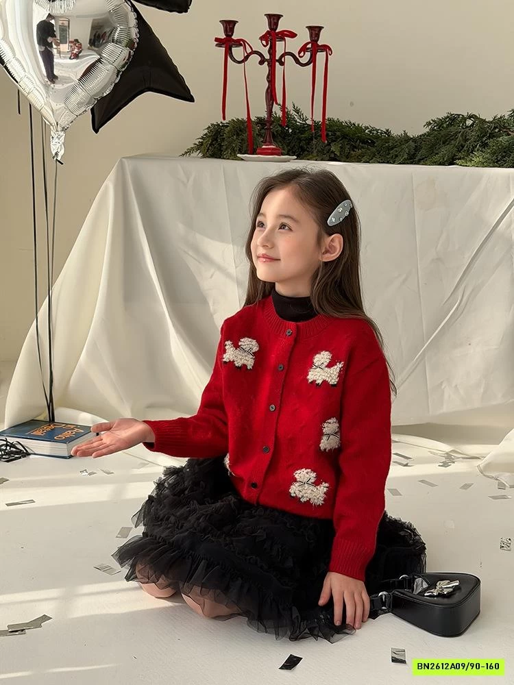 KHOÁC LEN THÊU CÚN MIX CV TUTU ĐEN AMBB