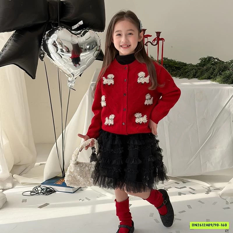 KHOÁC LEN THÊU CÚN MIX CV TUTU ĐEN AMBB