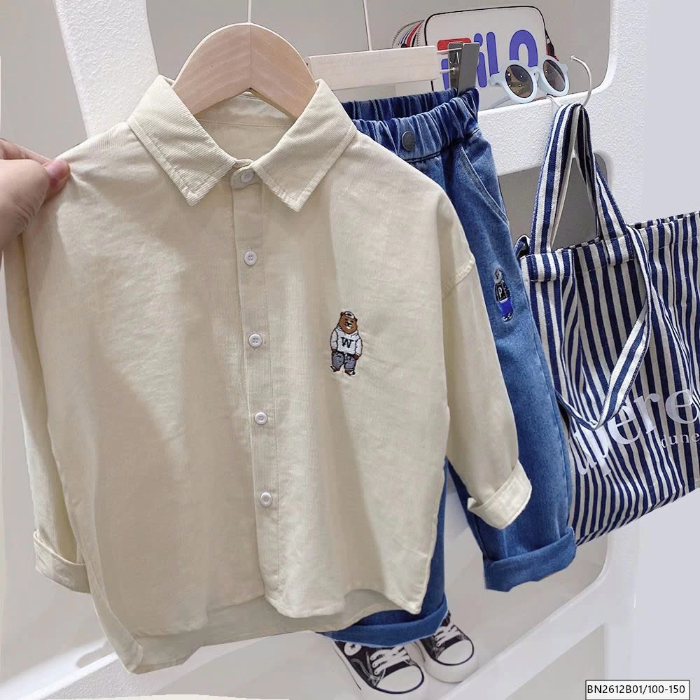 ÁO SƠ MI NHUNG THÊU GẤU  KACADY