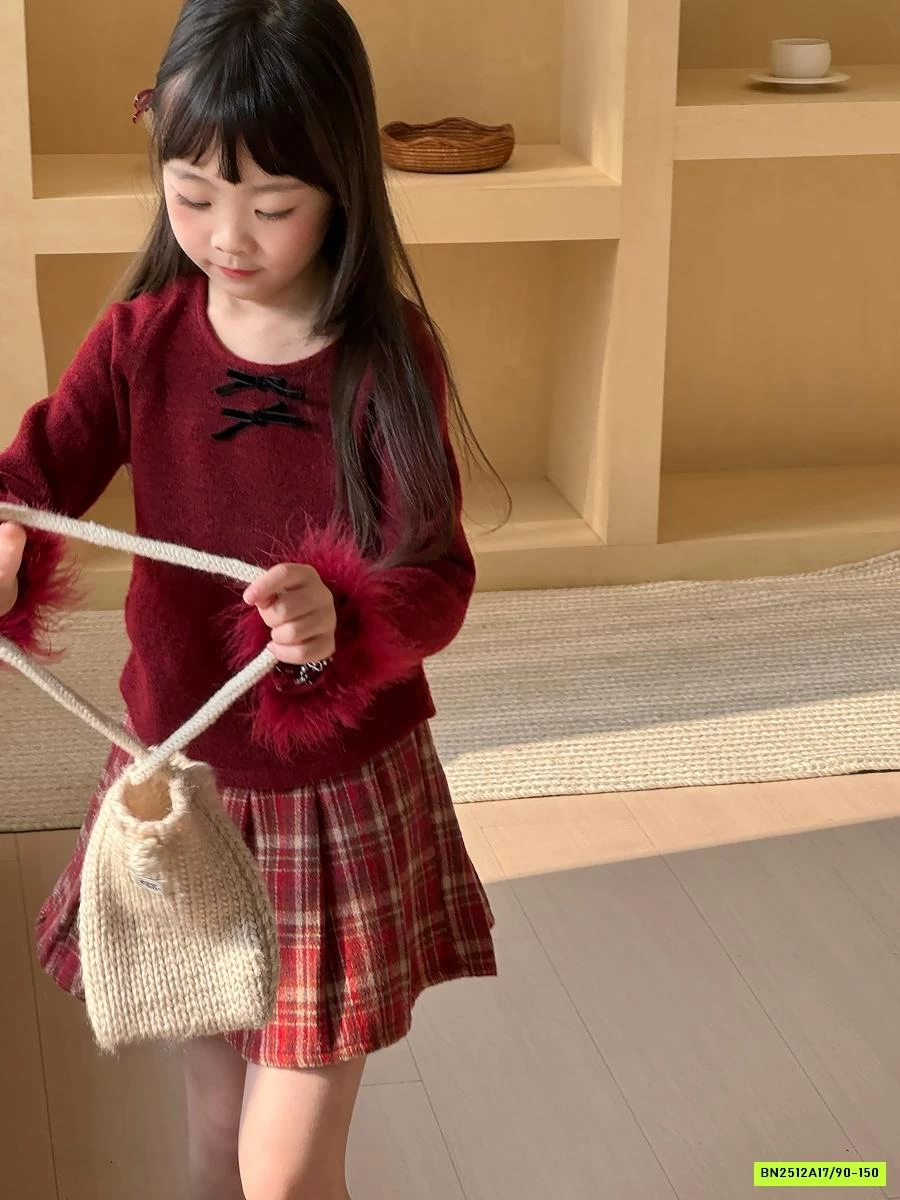 ÁO LEN ĐỎ TAY PHỐI LÔNG MIX CV CARO