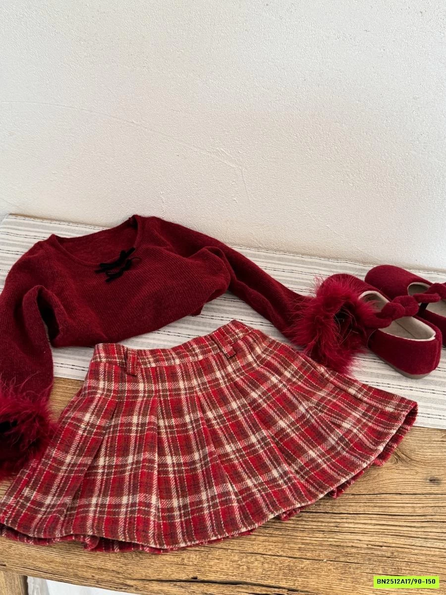 ÁO LEN ĐỎ TAY PHỐI LÔNG MIX CV CARO