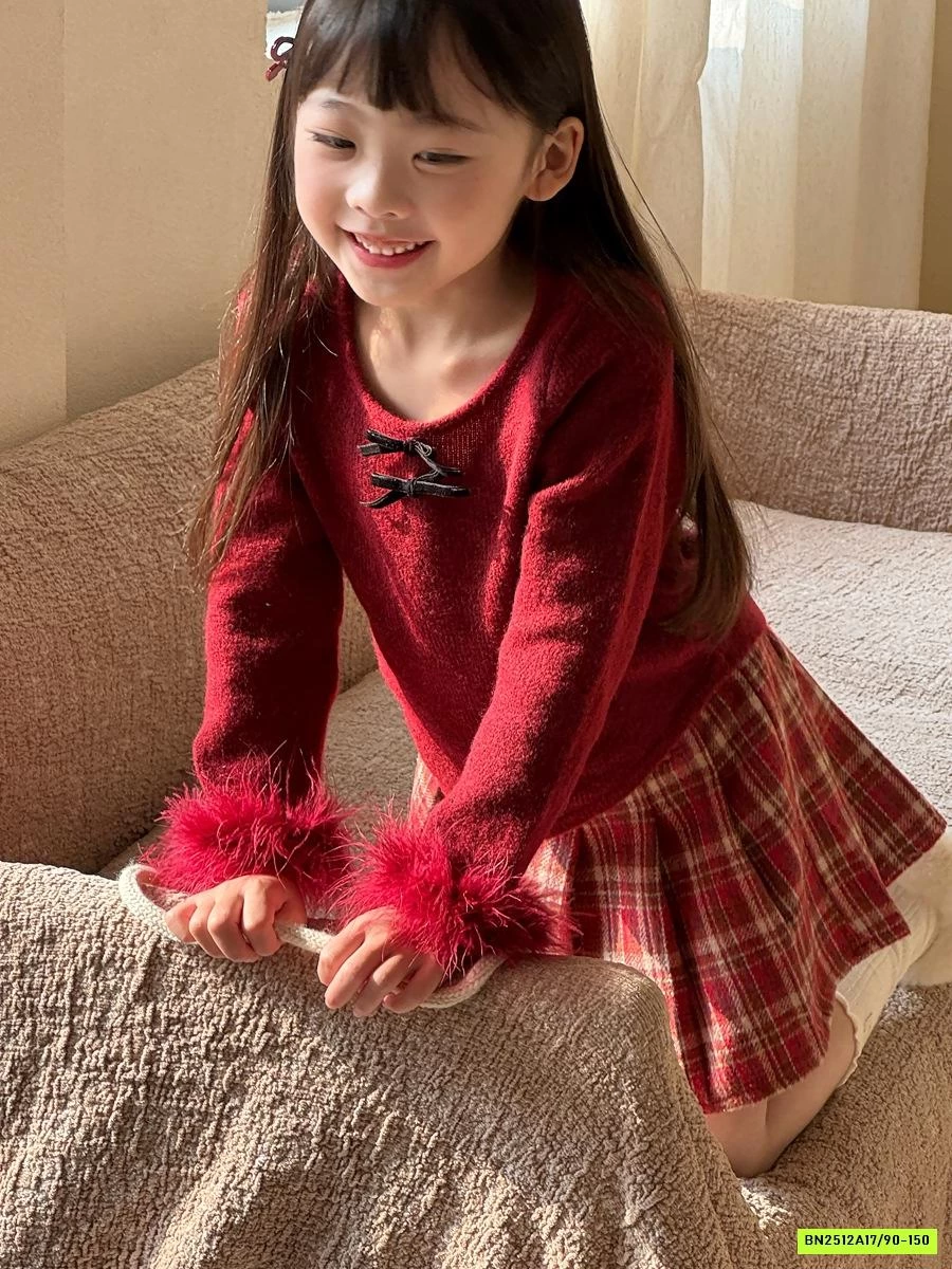 ÁO LEN ĐỎ TAY PHỐI LÔNG MIX CV CARO