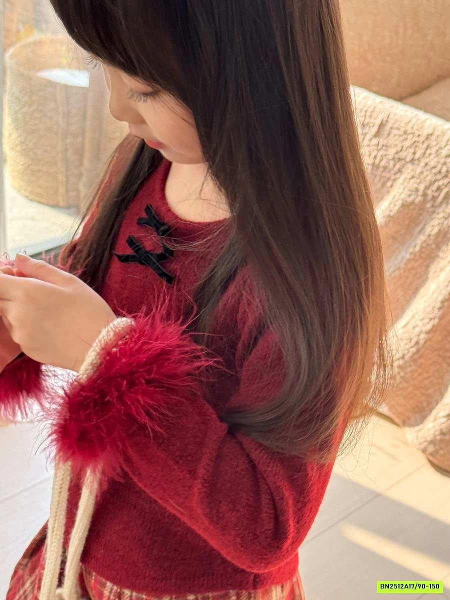 ÁO LEN ĐỎ TAY PHỐI LÔNG MIX CV CARO