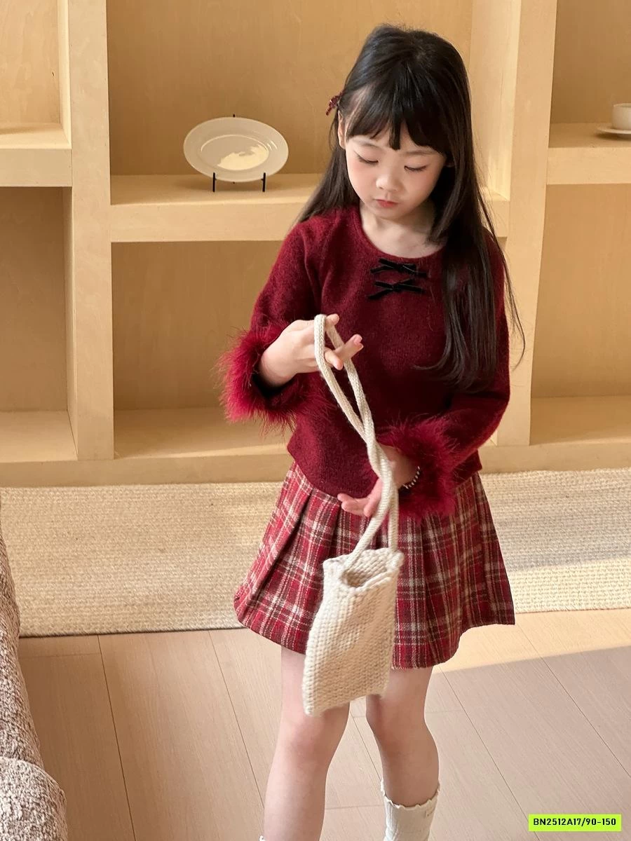 ÁO LEN ĐỎ TAY PHỐI LÔNG MIX CV CARO