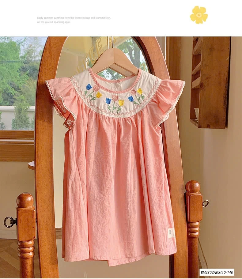 ĐẦM CÁNH TIÊN HỒNG THÊU HOA