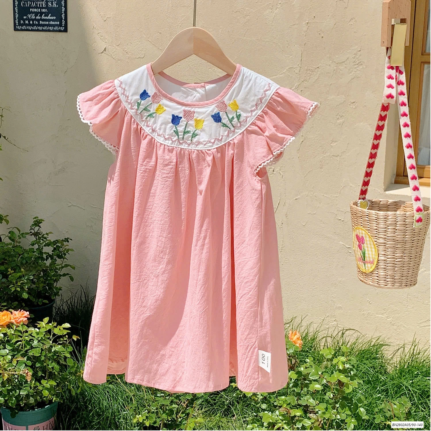 ĐẦM CÁNH TIÊN HỒNG THÊU HOA