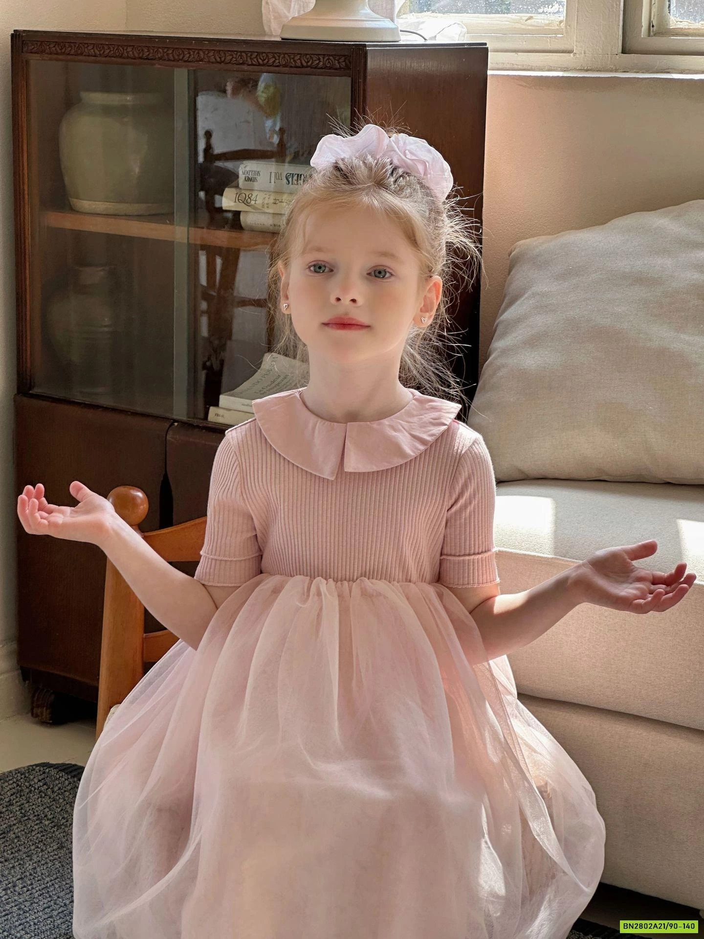 ĐẦM MONTOGHI NGẮN TAY PHỐI CHÂN VOAN