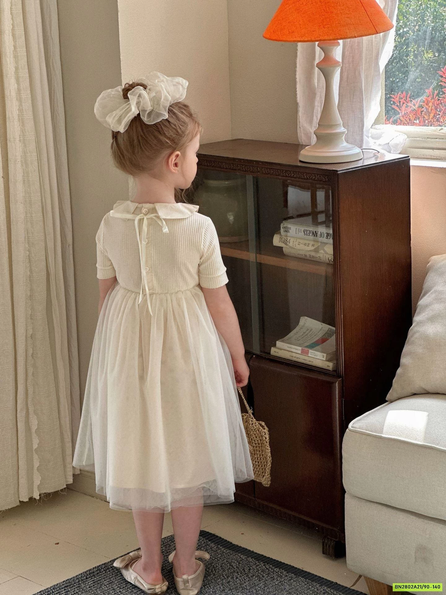 ĐẦM MONTOGHI NGẮN TAY PHỐI CHÂN VOAN