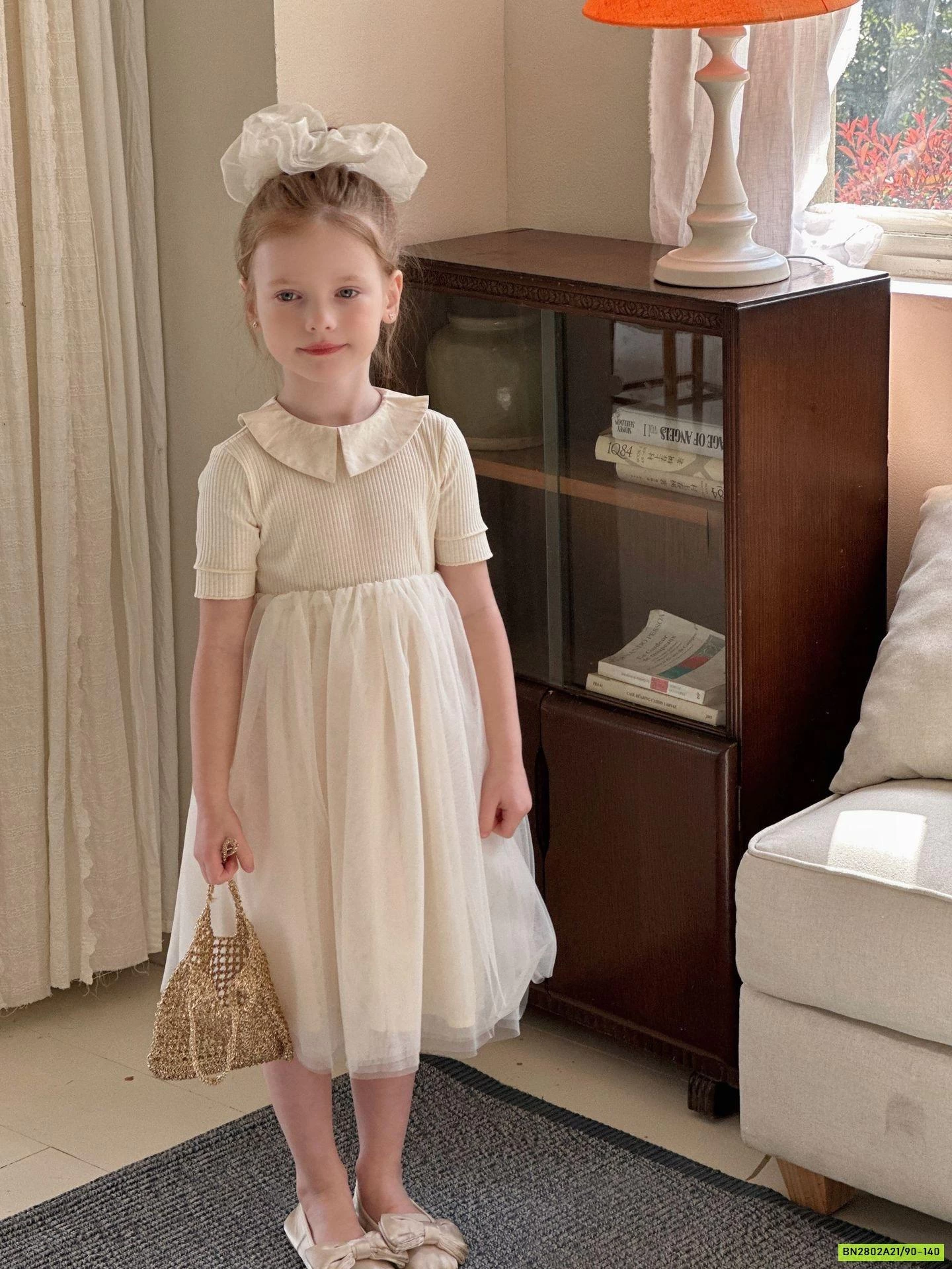 ĐẦM MONTOGHI NGẮN TAY PHỐI CHÂN VOAN