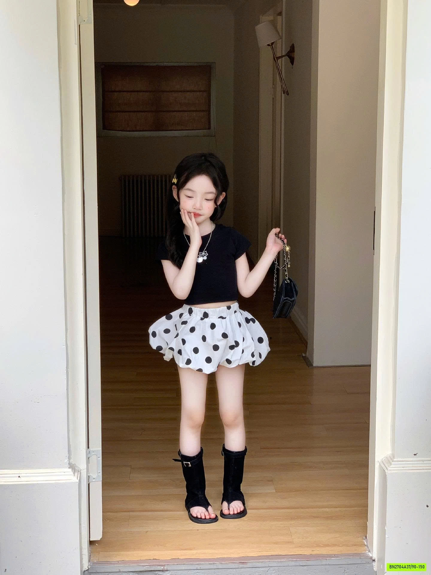 CROPTOP MIX QUẦN BÍ CHẤM BI