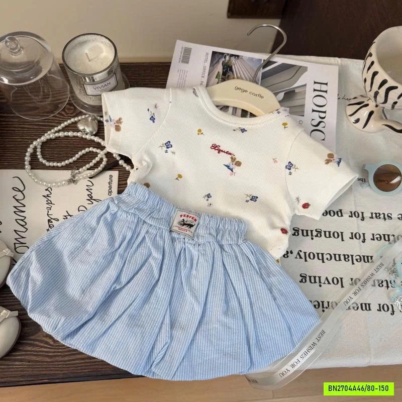 ÁO CÚN RÚT EO MIX QUẦN BÍ XANH