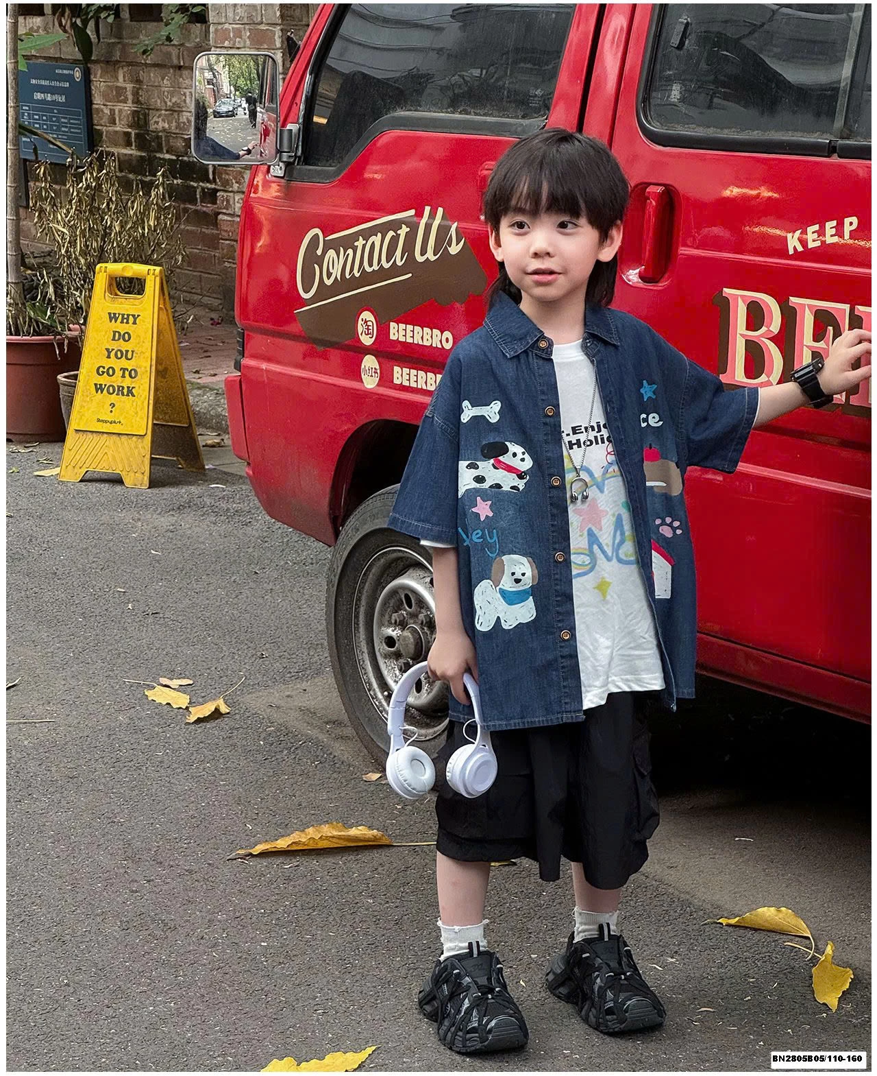 ÁO SƠ MI DENIM IN HÌNH