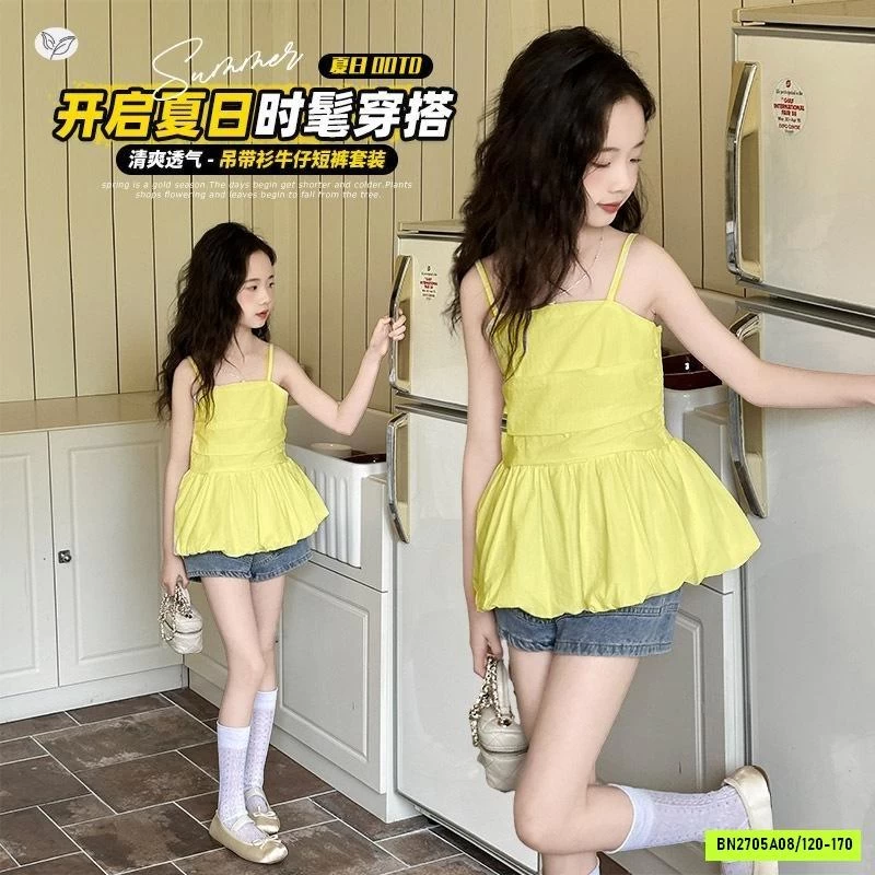 ÁO BÍ 2 DÂY MIX SHORT JEANS