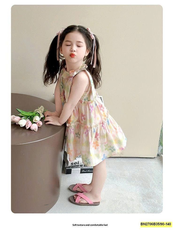 VÁY HOA CỔ YẾM 3 TẤNG