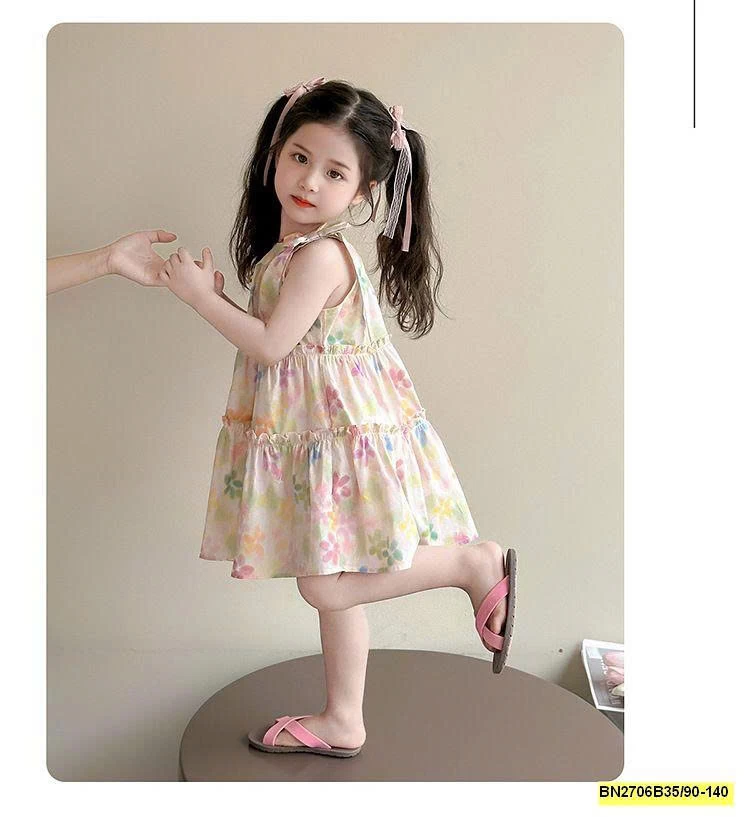 VÁY HOA CỔ YẾM 3 TẤNG