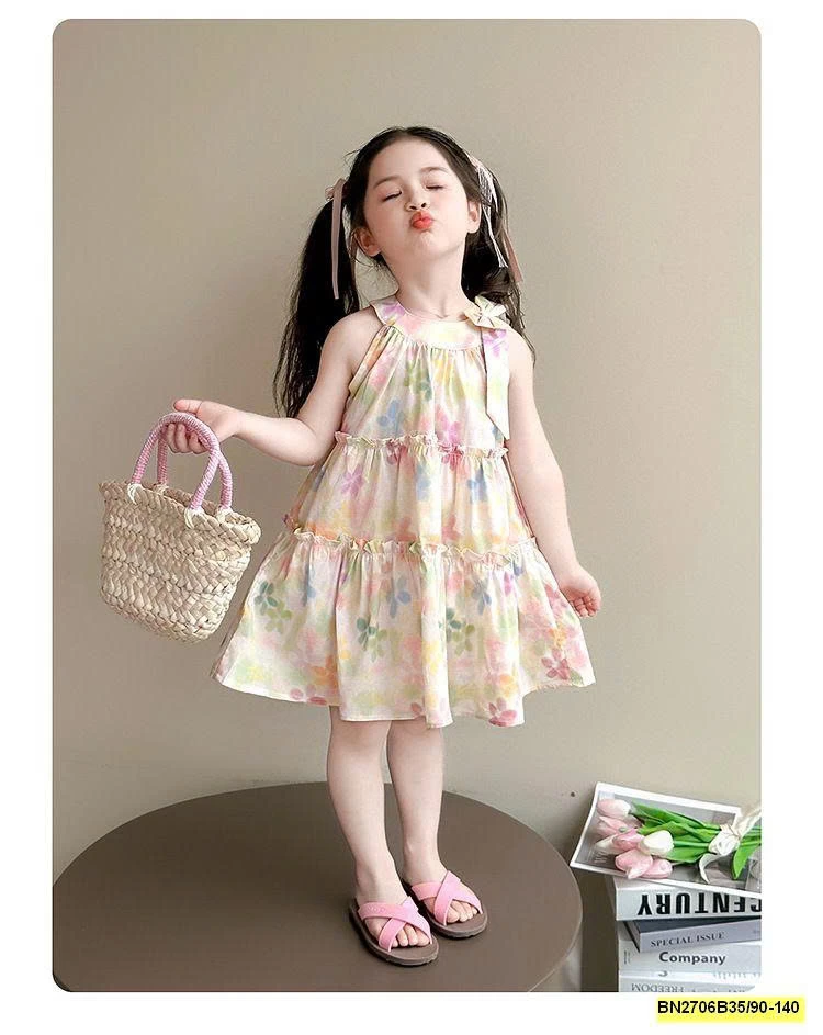 VÁY HOA CỔ YẾM 3 TẤNG