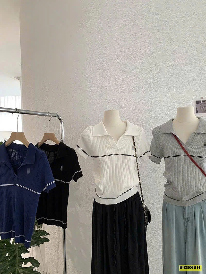 Áo cộc dệt kim cổ polo