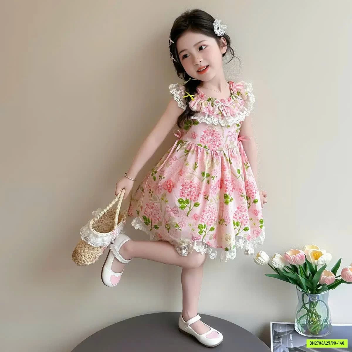 VÁY HOA CỔ BÈO PHỐI REN
