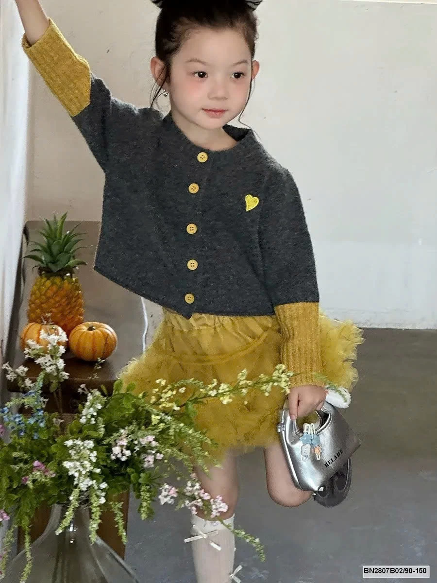 Set áo len tay phối màu mix chân váy ren