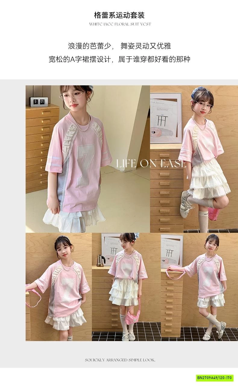 SÉT ÁO TT HỒNG MIX CV TRẮNG