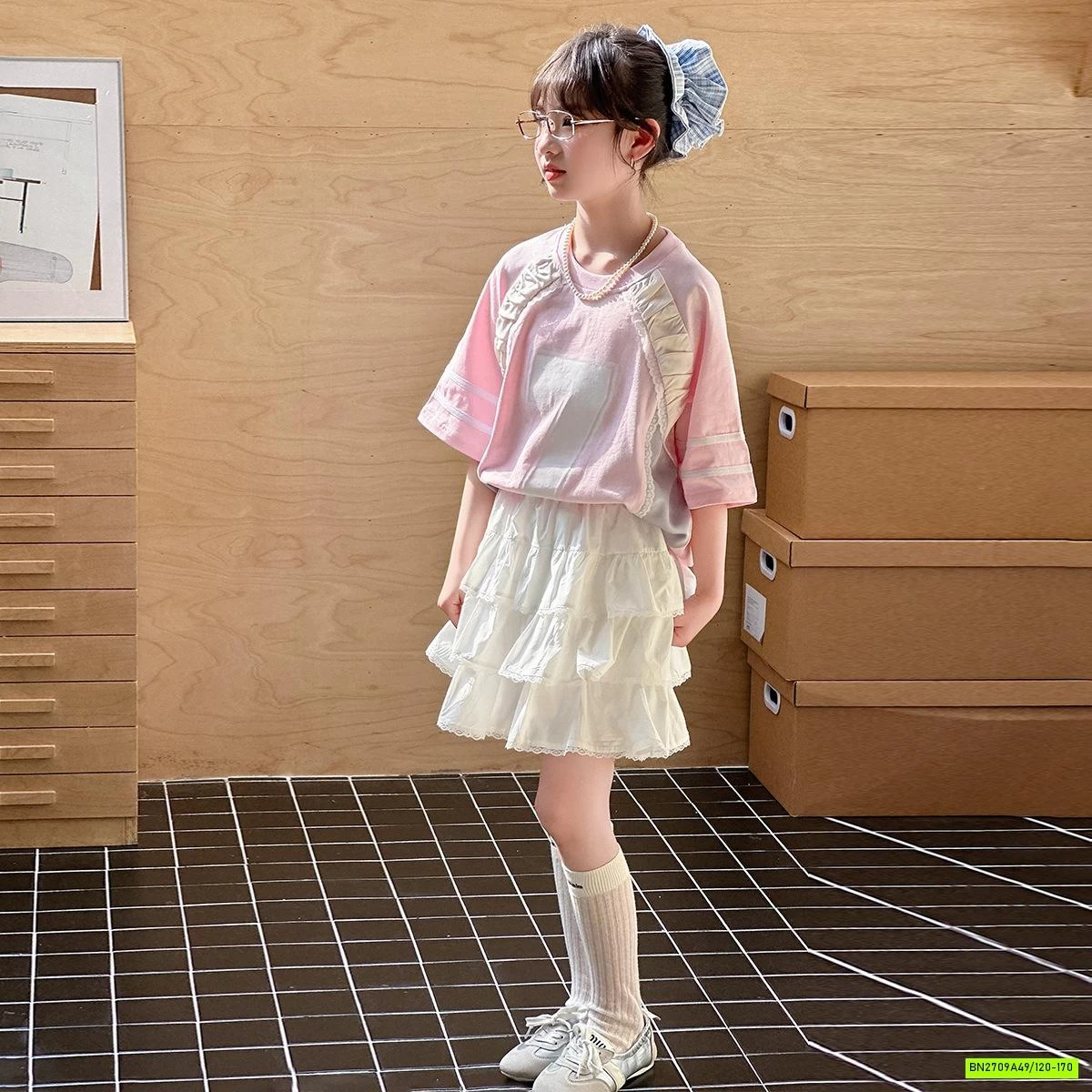 SÉT ÁO TT HỒNG MIX CV TRẮNG