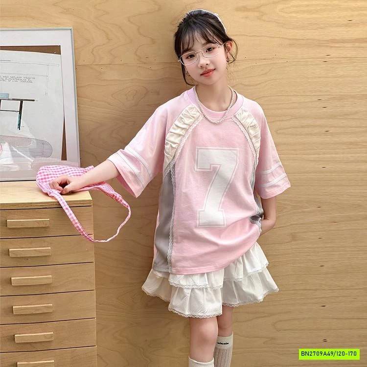 SÉT ÁO TT HỒNG MIX CV TRẮNG