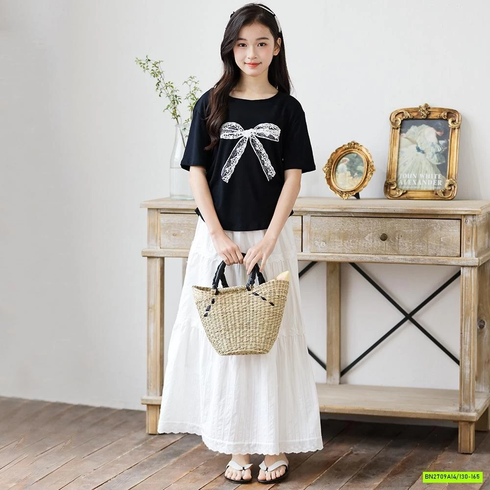 ÁO THUN NƠ MIX CV DÁNG DÀI