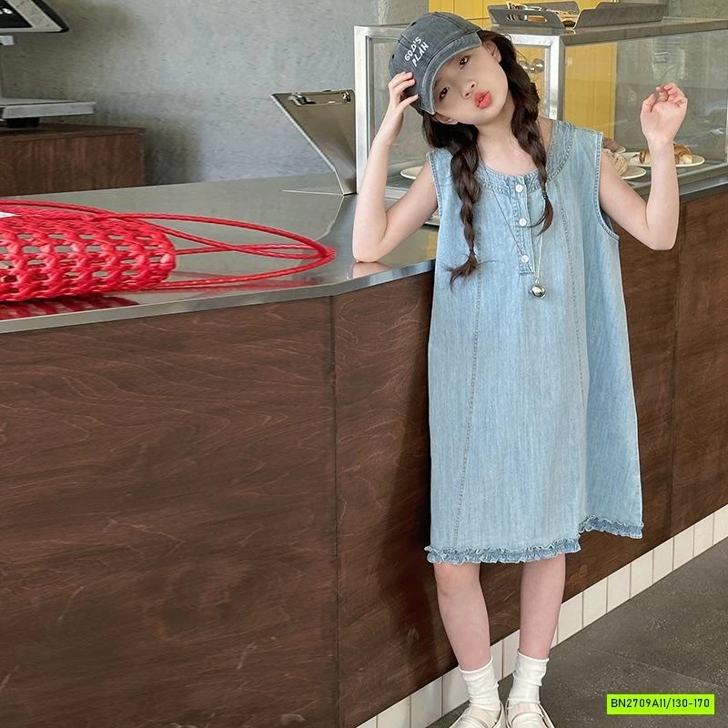 ĐẦM JEANS SUÔNG VIỀN BÈO GẤU