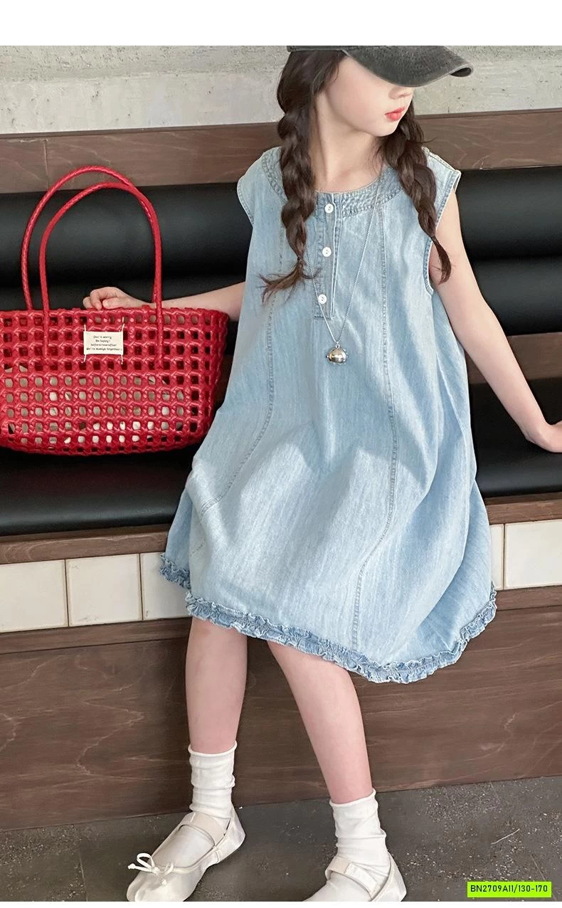 ĐẦM JEANS SUÔNG VIỀN BÈO GẤU