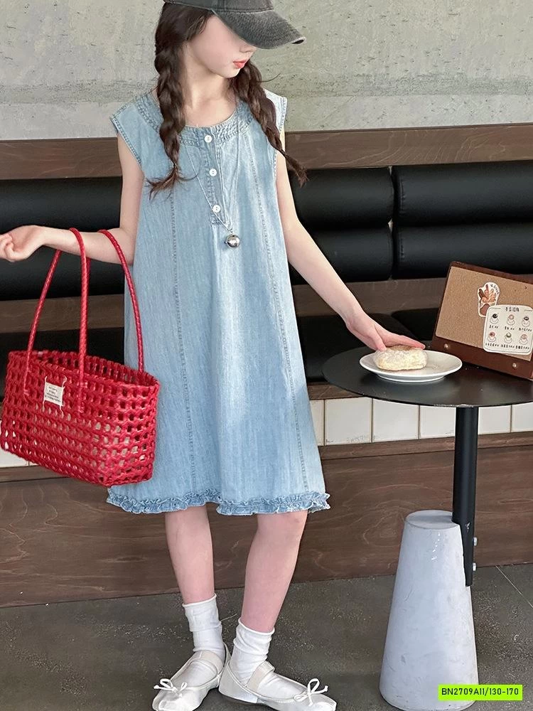 ĐẦM JEANS SUÔNG VIỀN BÈO GẤU