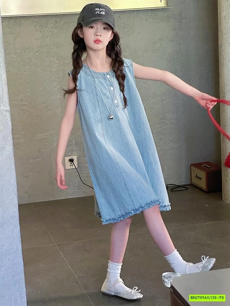 ĐẦM JEANS SUÔNG VIỀN BÈO GẤU