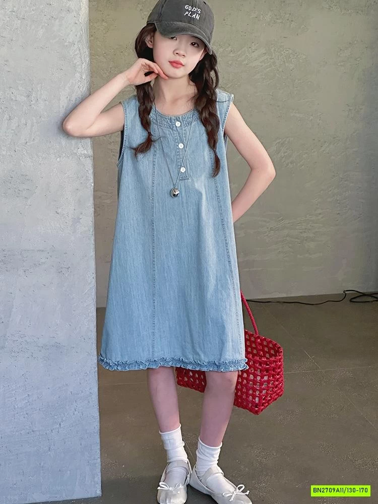 ĐẦM JEANS SUÔNG VIỀN BÈO GẤU