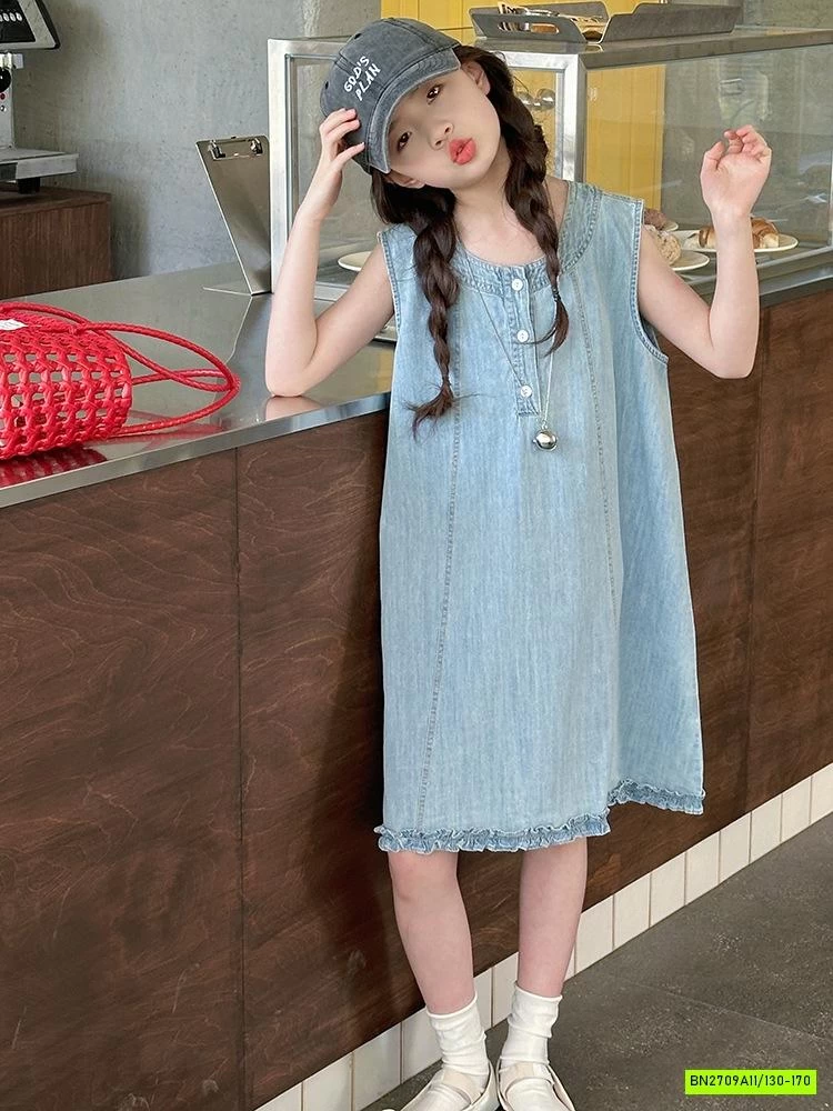 ĐẦM JEANS SUÔNG VIỀN BÈO GẤU