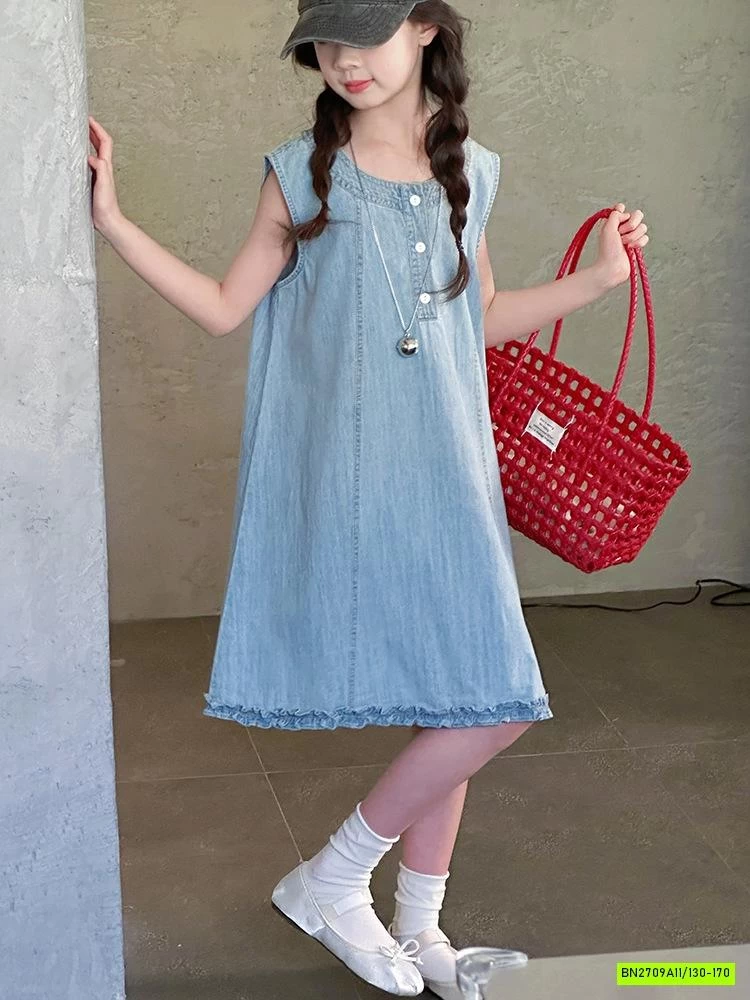 ĐẦM JEANS SUÔNG VIỀN BÈO GẤU