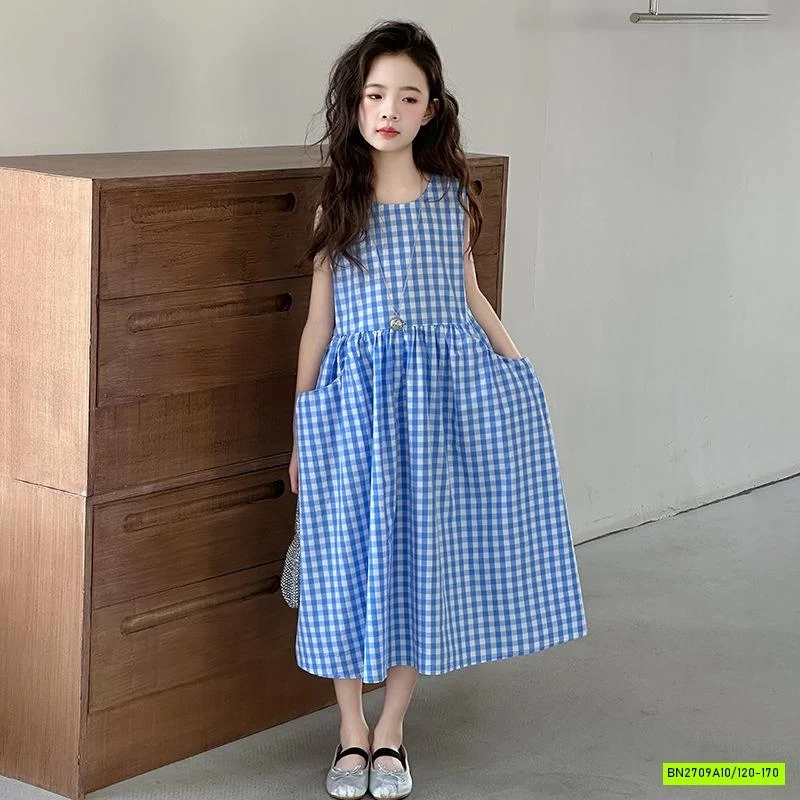 ĐẦM THÔ BABYDOLL CARO XANH