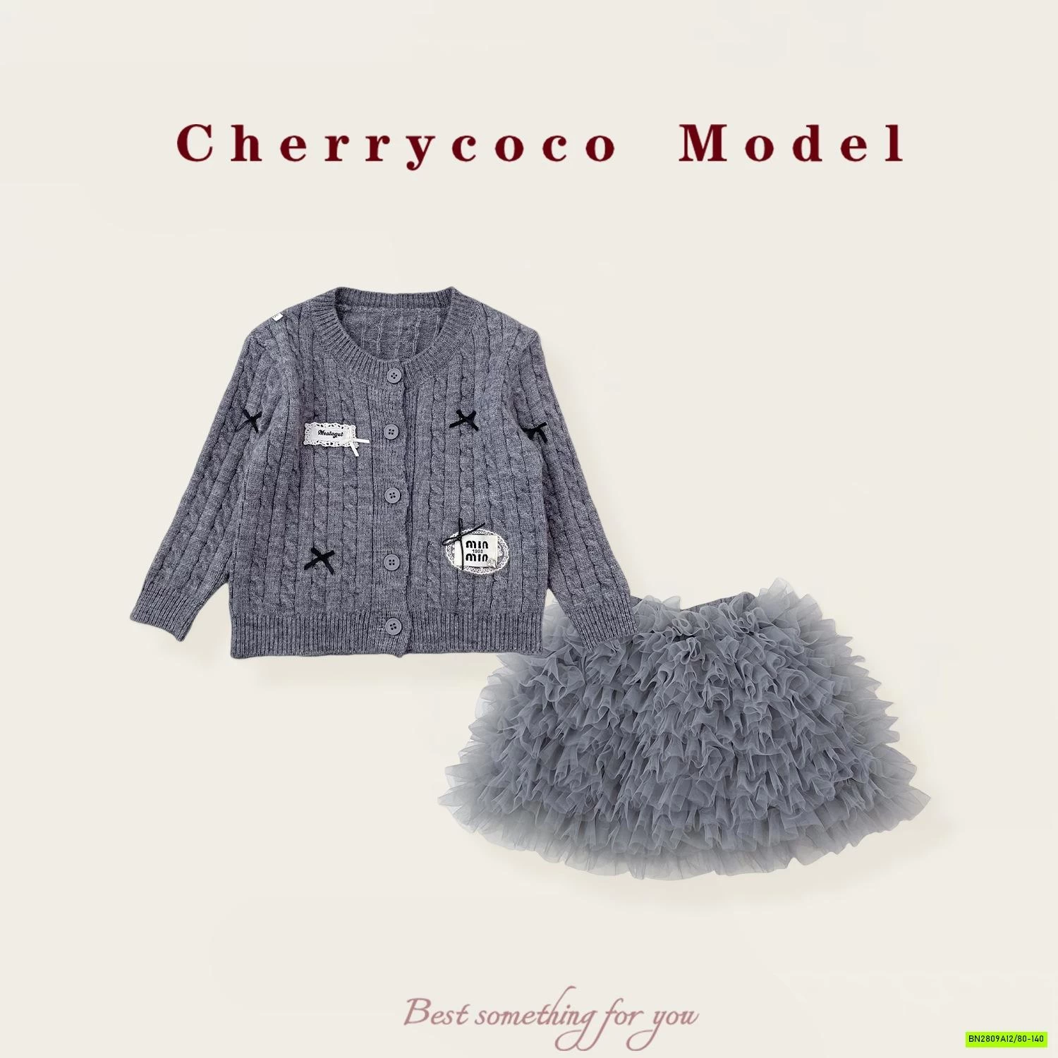 SÉT CARDIGAN LEN + CV TUTU XÁM CHERRYCOCO