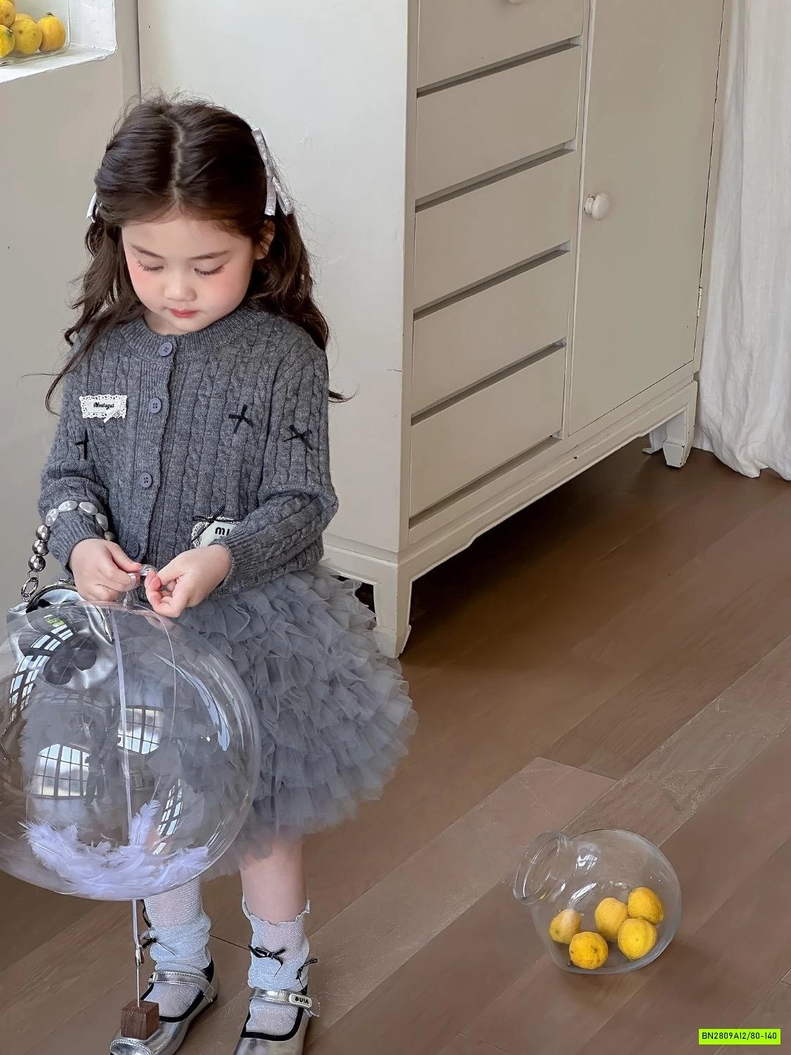 SÉT CARDIGAN LEN + CV TUTU XÁM CHERRYCOCO