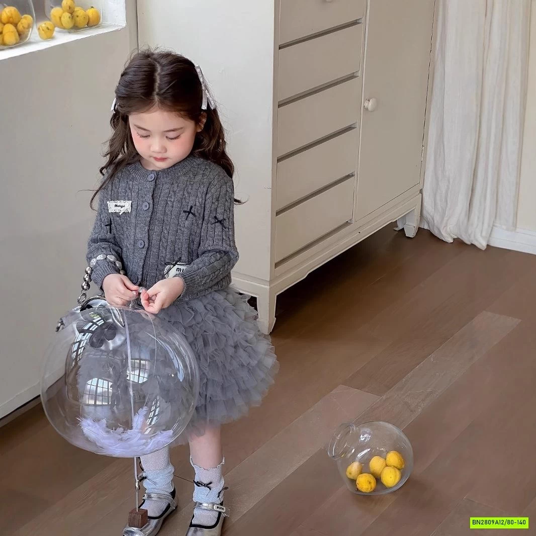 SÉT CARDIGAN LEN + CV TUTU XÁM CHERRYCOCO