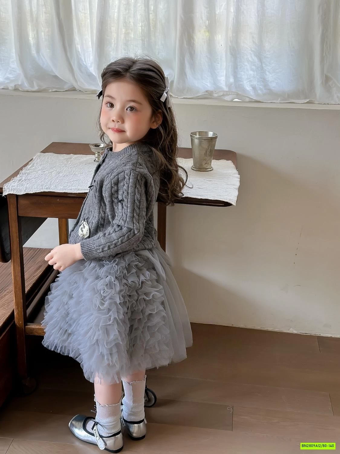 SÉT CARDIGAN LEN + CV TUTU XÁM CHERRYCOCO