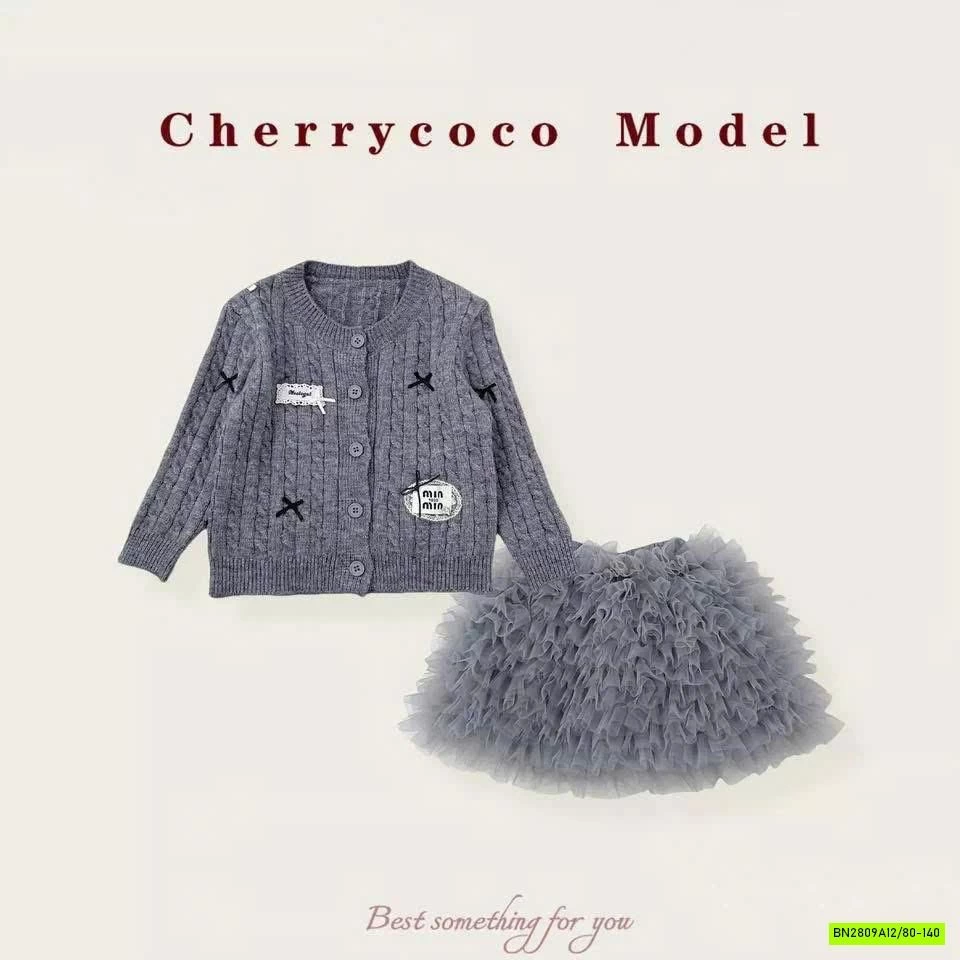 SÉT CARDIGAN LEN + CV TUTU XÁM CHERRYCOCO