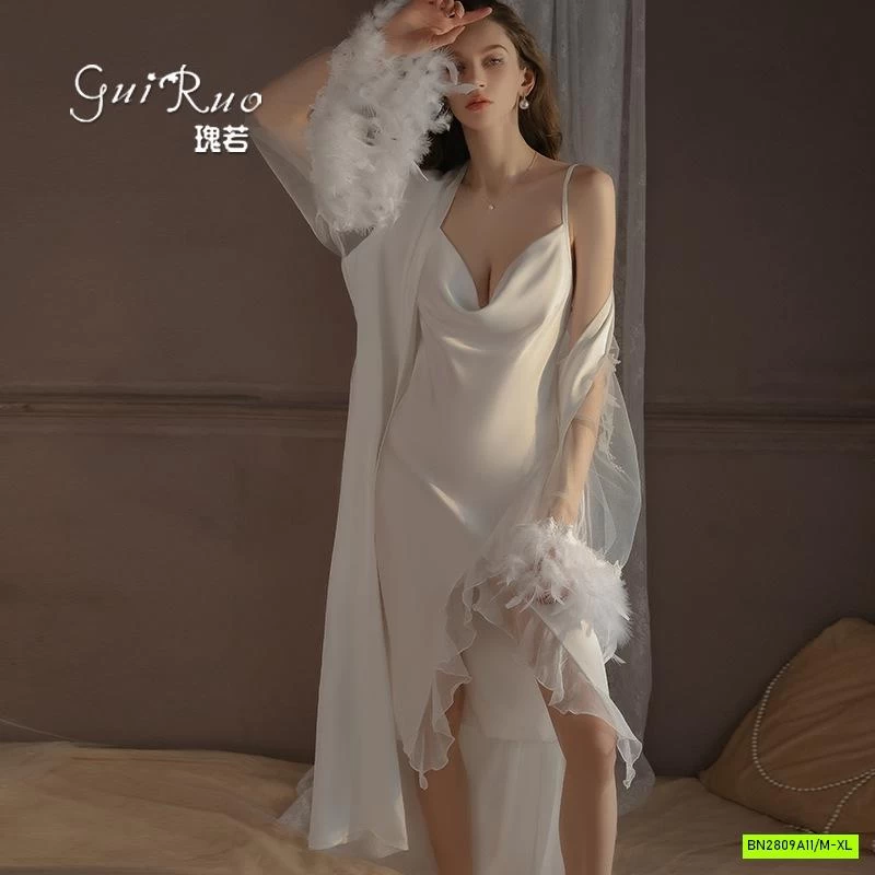 SÉT VÁY NGỦ LỤA 2 DÂY KÈM ÁO CHOÀNG