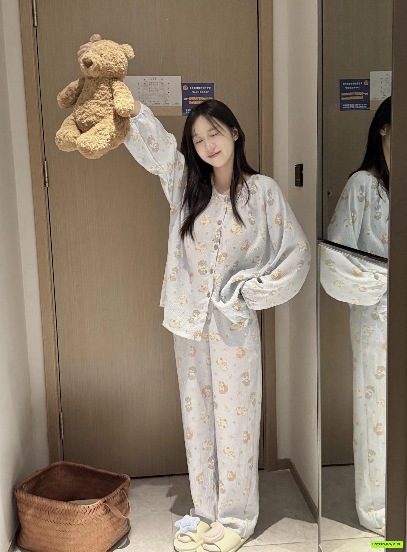 BỘ NGỦ COTTON NHĂN HỌA TIẾT DÀI TAY