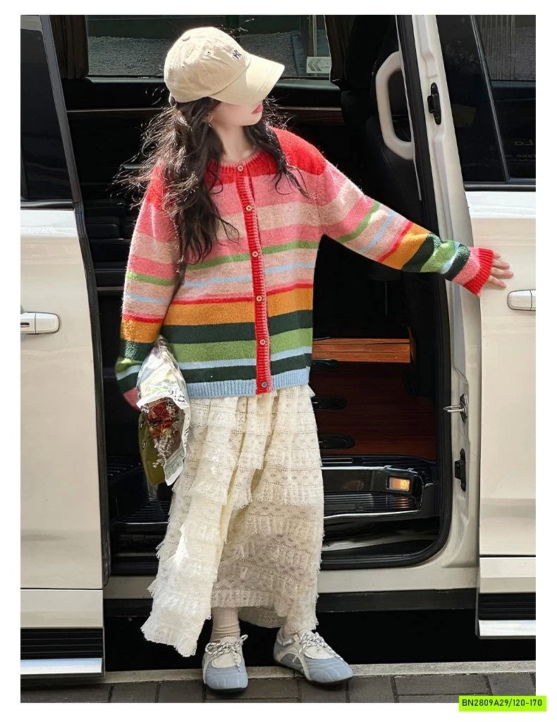 CARDIGAN KẺ SẮC MÀU MIX CV REN